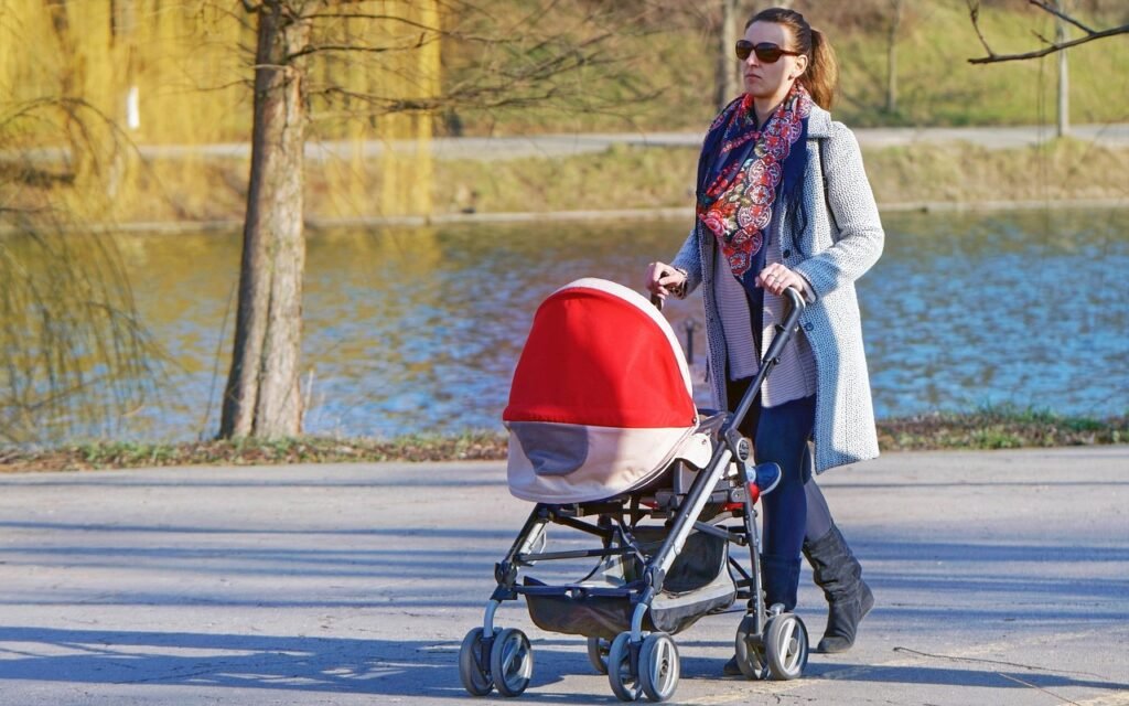 woman, mother, stroller, baby, walking, alley, park, outdoors, stroller, stroller, stroller, stroller, stroller
